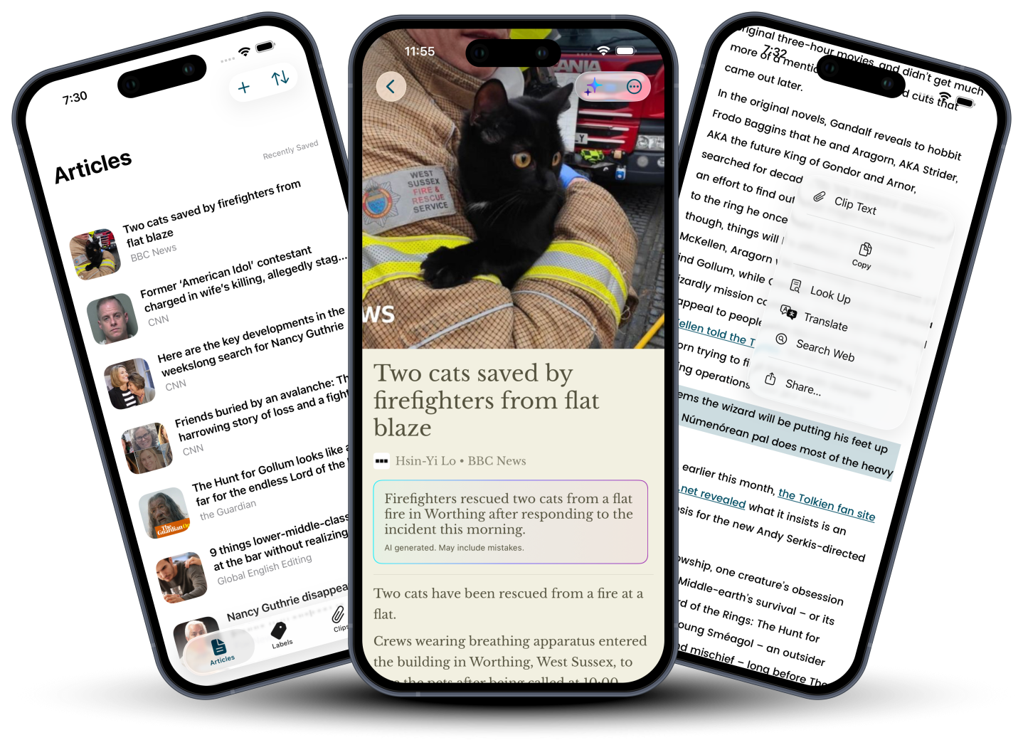 Texly core features shown on three phones